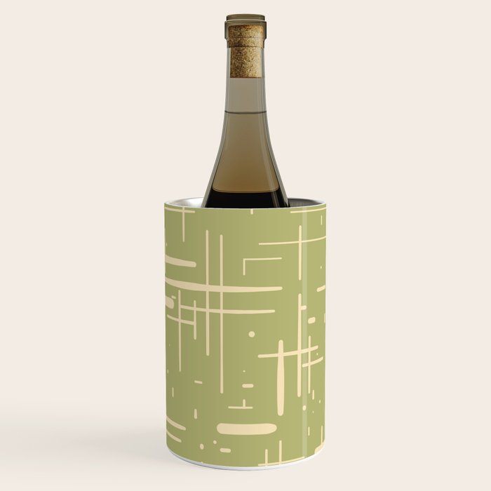 Mid-Century Modern Kinetikos Pattern in Light Avocado Green and Cream Beige Wine Chiller Gallery Image 1
