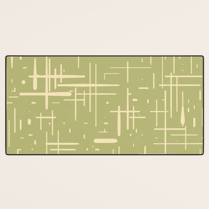 Mid-Century Modern Kinetikos Pattern in Light Avocado Green and Cream Beige Desk Mat Gallery Image 3