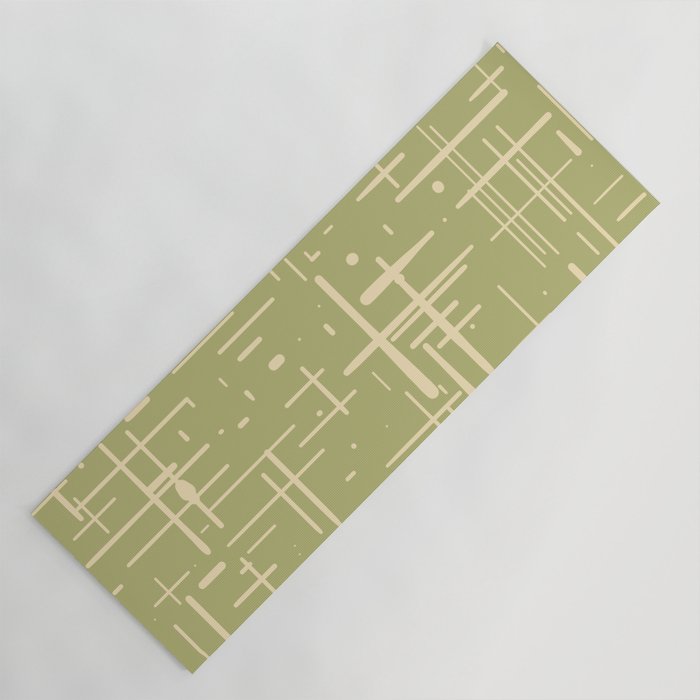 Mid-Century Modern Kinetikos Pattern in Light Avocado Green and Cream Beige Yoga Mat Gallery Image 1