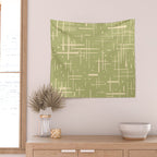 Mid-Century Modern Kinetikos Pattern in Light Avocado Green and Cream Beige Wall Tapestry Gallery Image 2