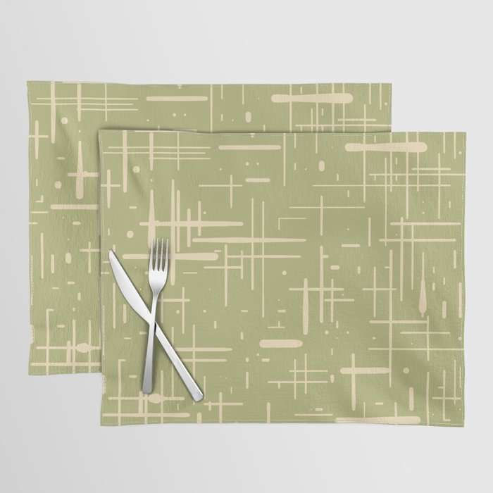 Mid-Century Modern Kinetikos Pattern in Light Avocado Green and Cream Beige Placemat Gallery Image 1