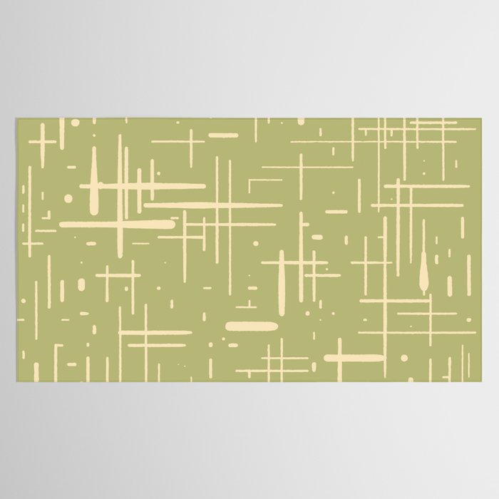 Mid-Century Modern Kinetikos Pattern in Light Avocado Green and Cream Beige Tablecloth Gallery Image 2