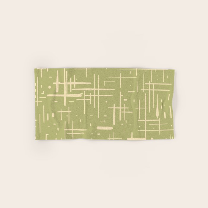 Mid-Century Modern Kinetikos Pattern in Light Avocado Green and Cream Beige Bath Towel Gallery Image 1