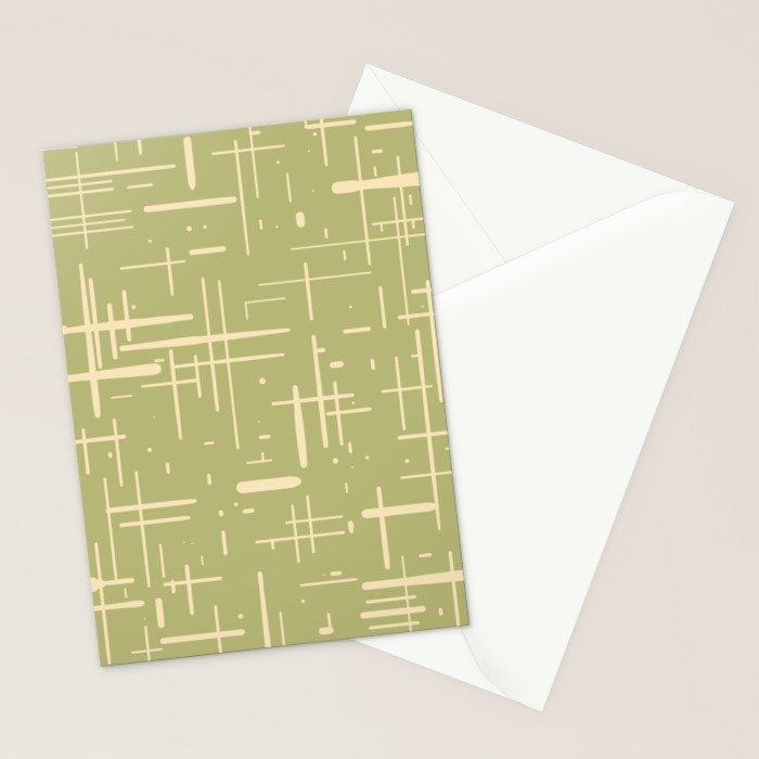Mid-Century Modern Kinetikos Pattern in Light Avocado Green and Cream Beige Stationery Card Gallery Image 2
