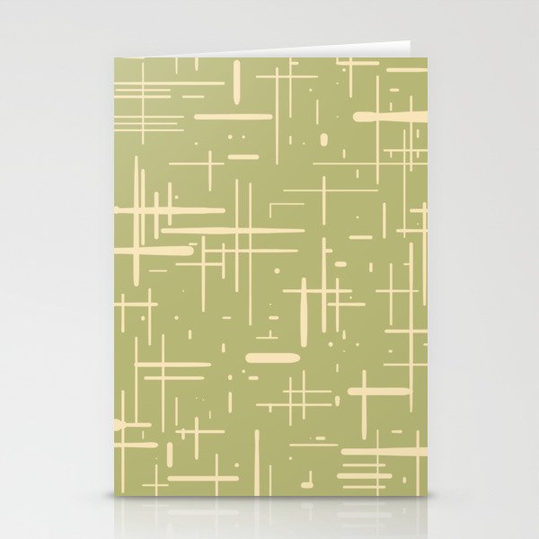 Mid-Century Modern Kinetikos Pattern in Light Avocado Green and Cream Beige Stationery Card Gallery Image 2