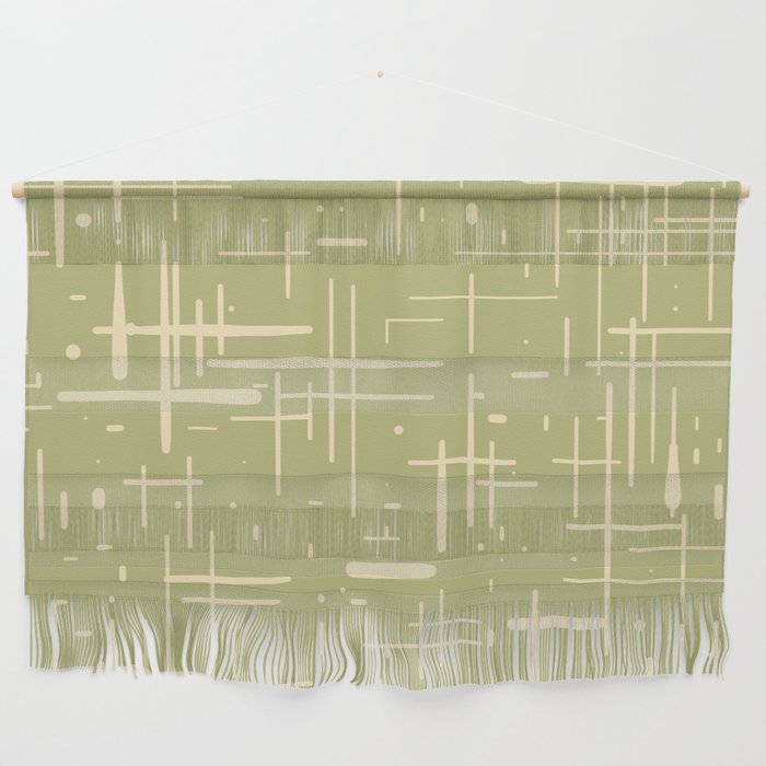 Mid-Century Modern Kinetikos Pattern in Light Avocado Green and Cream Beige Wall Hanging Gallery Image 1