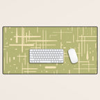 Mid-Century Modern Kinetikos Pattern in Light Avocado Green and Cream Beige Desk Mat Gallery Image 1