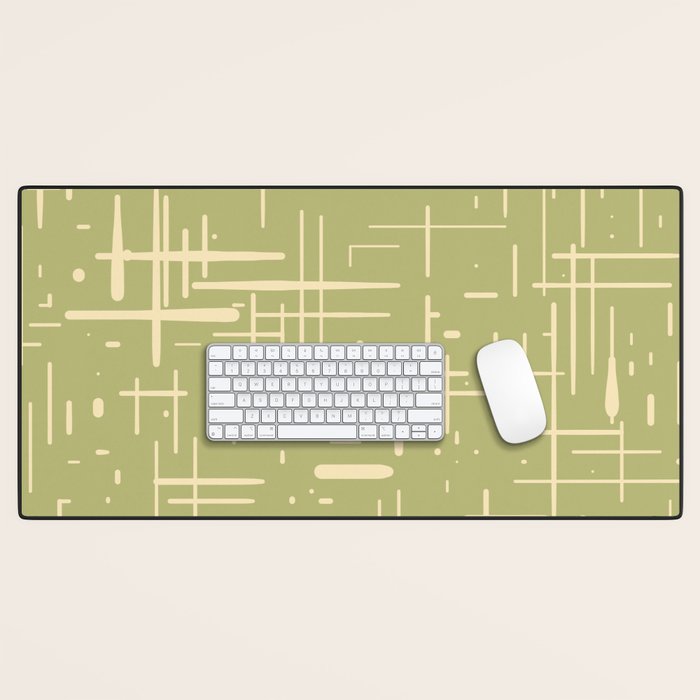 Mid-Century Modern Kinetikos Pattern in Light Avocado Green and Cream Beige Desk Mat Gallery Image 1