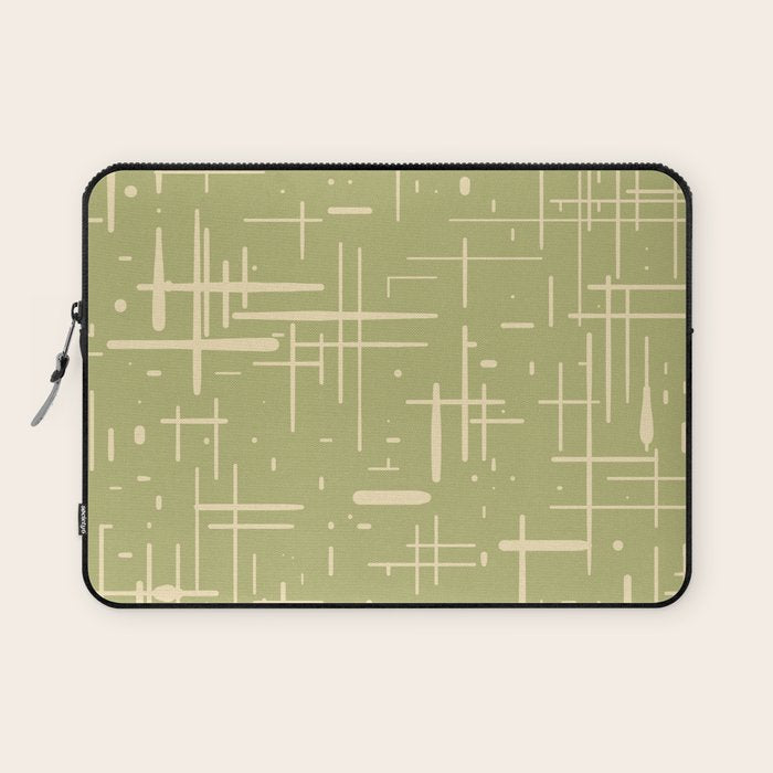 Mid-Century Modern Kinetikos Pattern in Light Avocado Green and Cream Beige Laptop Sleeve Gallery Image 1