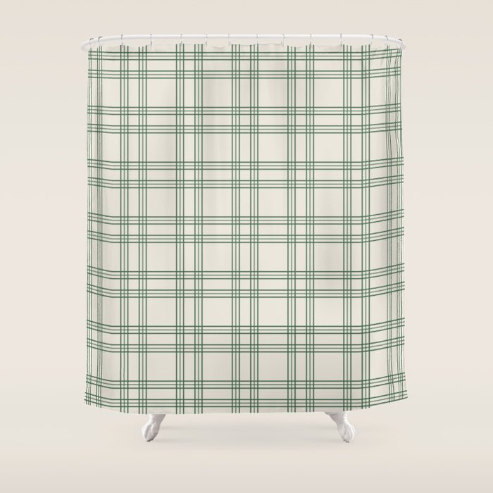 Green And Cream Gingham Shower Curtain Gallery Image 1