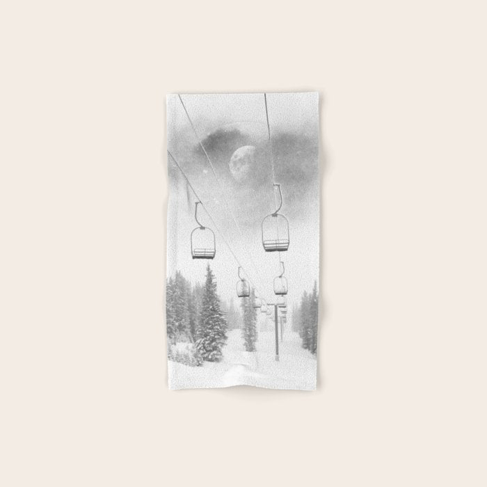 Ski Lift Moon Break // Riding the Mountain at Copper Colorado Luna Sky Peeking Foggy Clouds Bath Towel Gallery Image 1