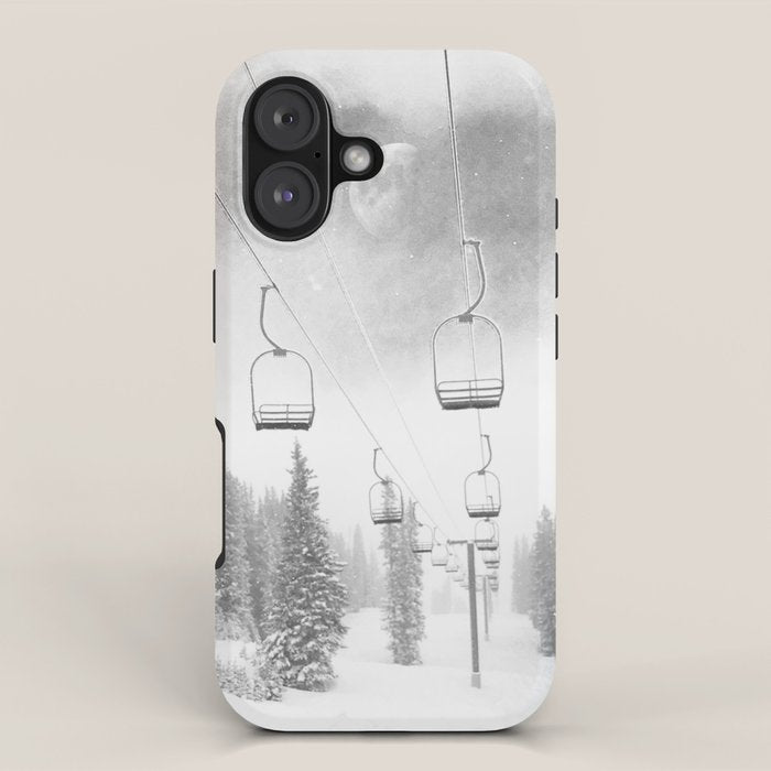 Ski Lift Moon Break // Riding the Mountain at Copper Colorado Luna Sky Peeking Foggy Clouds iPhone Case Gallery Image 1