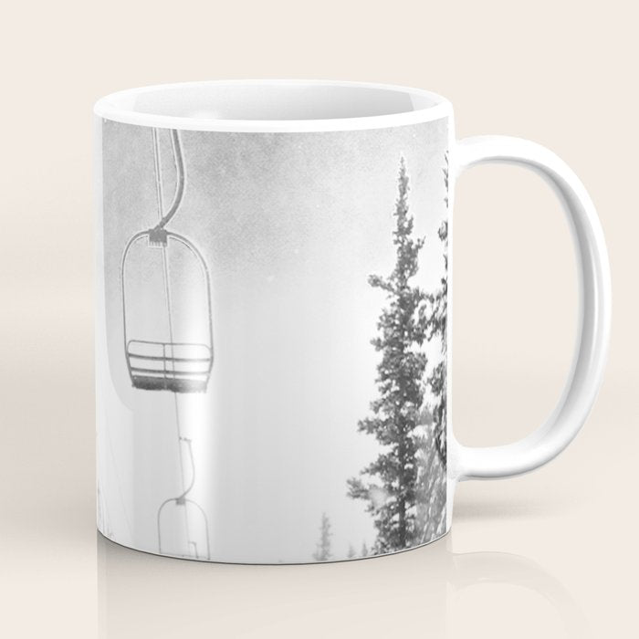 Ski Lift Moon Break // Riding the Mountain at Copper Colorado Luna Sky Peeking Foggy Clouds Coffee Mug Gallery Image 1