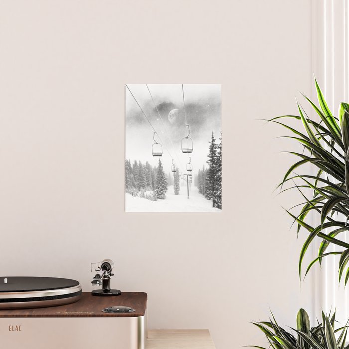 Ski Lift Moon Break // Riding the Mountain at Copper Colorado Luna Sky Peeking Foggy Clouds Poster Gallery Image 2