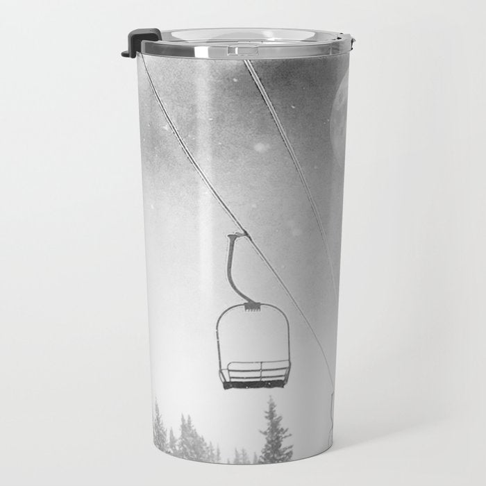 Ski Lift Moon Break // Riding the Mountain at Copper Colorado Luna Sky Peeking Foggy Clouds Travel Mug Gallery Image 3