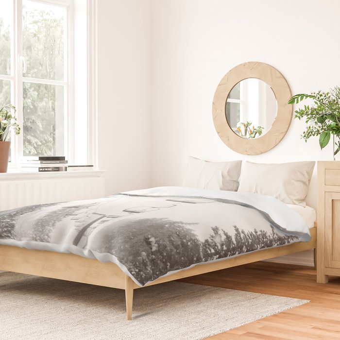 Ski Lift Moon Break // Riding the Mountain at Copper Colorado Luna Sky Peeking Foggy Clouds Duvet Cover Gallery Image 2