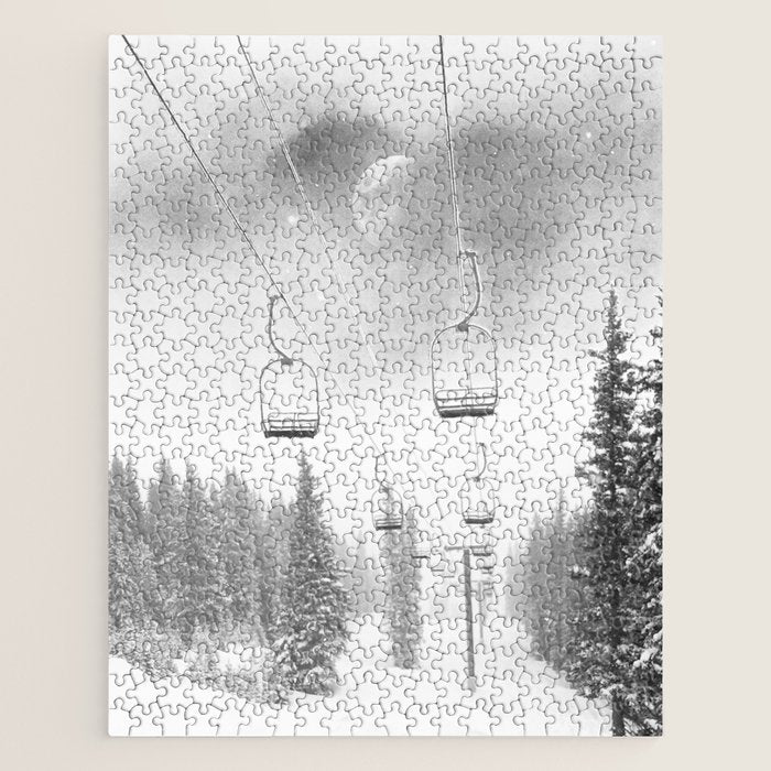 Ski Lift Moon Break // Riding the Mountain at Copper Colorado Luna Sky Peeking Foggy Clouds Jigsaw Puzzle Gallery Image 1