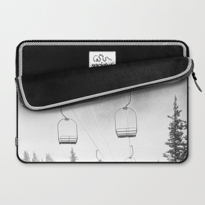 Ski Lift Moon Break // Riding the Mountain at Copper Colorado Luna Sky Peeking Foggy Clouds Laptop Sleeve Gallery Image 2
