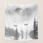 Ski Lift Moon Break // Riding the Mountain at Copper Colorado Luna Sky Peeking Foggy Clouds Wall Tapestry Gallery Image 4