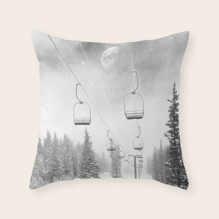 Ski Lift Moon Break // Riding the Mountain at Copper Colorado Luna Sky Peeking Foggy Clouds Throw Pillow Gallery Image 6