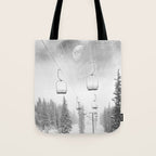 Ski Lift Moon Break // Riding the Mountain at Copper Colorado Luna Sky Peeking Foggy Clouds Tote Bag Gallery Image 1