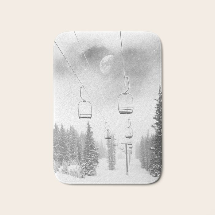 Ski Lift Moon Break // Riding the Mountain at Copper Colorado Luna Sky Peeking Foggy Clouds Bath Mat Gallery Image 1