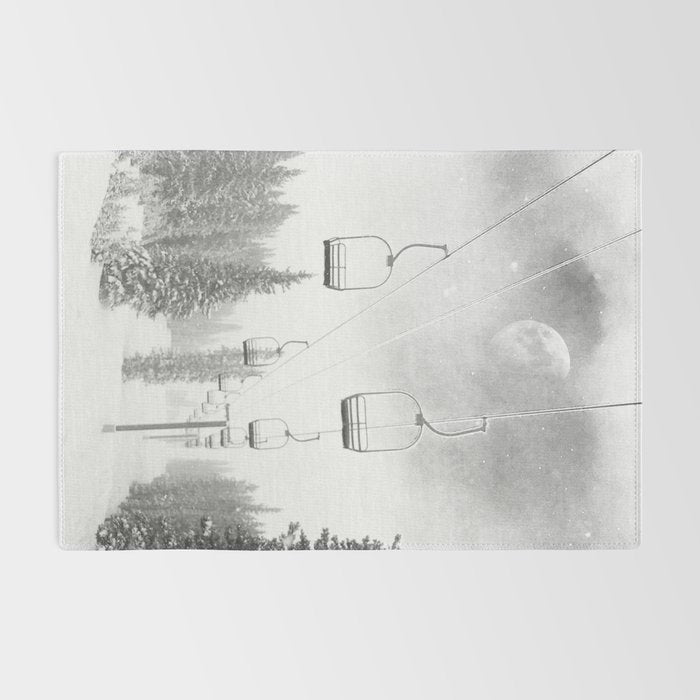 Ski Lift Moon Break // Riding the Mountain at Copper Colorado Luna Sky Peeking Foggy Clouds Rug Gallery Image 2