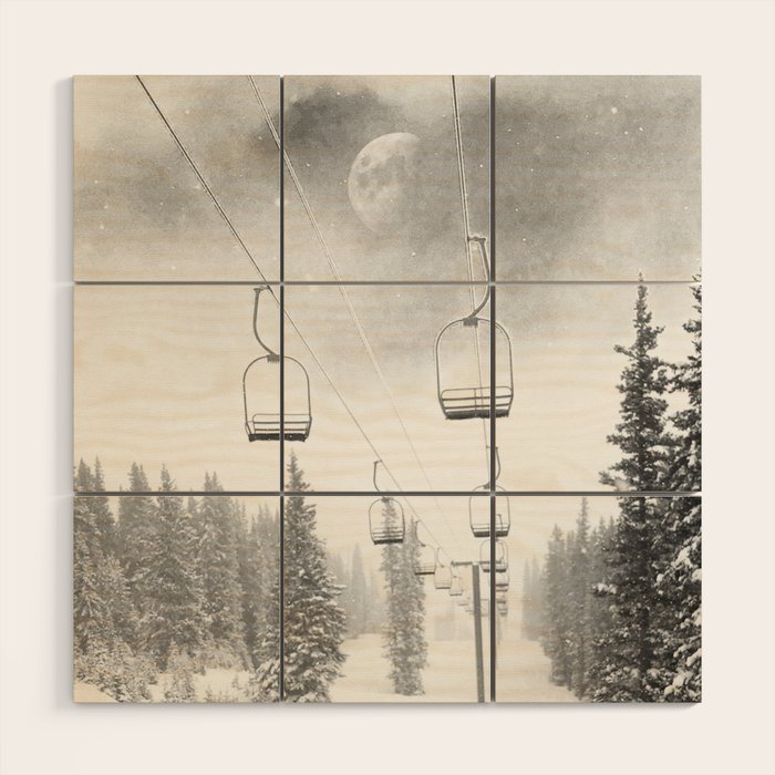 Ski Lift Moon Break // Riding the Mountain at Copper Colorado Luna Sky Peeking Foggy Clouds Wood Wall Art Gallery Image 1