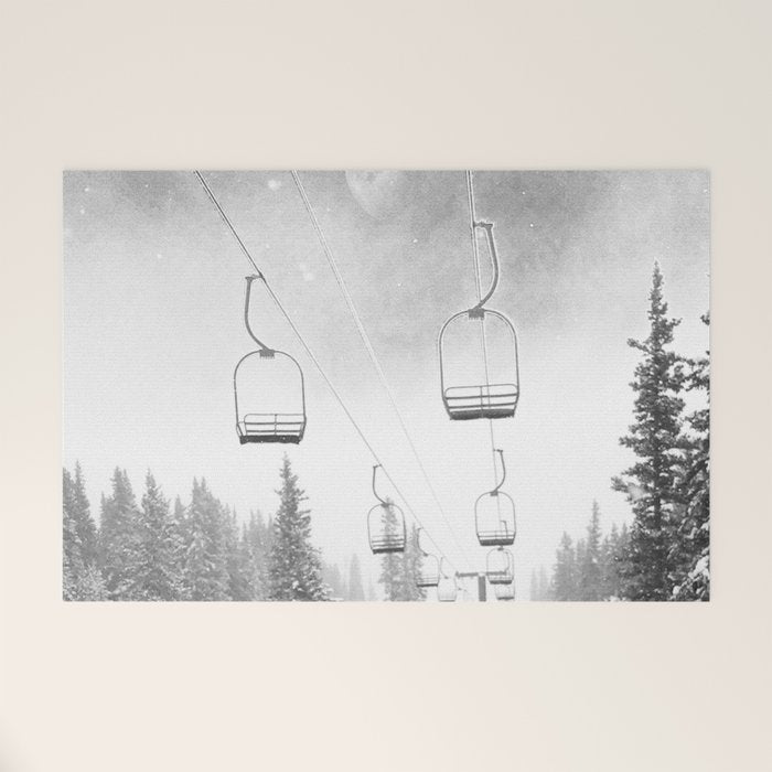 Ski Lift Moon Break // Riding the Mountain at Copper Colorado Luna Sky Peeking Foggy Clouds Welcome Mat Gallery Image 1
