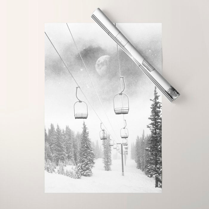 Ski Lift Moon Break // Riding the Mountain at Copper Colorado Luna Sky Peeking Foggy Clouds Wrapping Paper Gallery Image 1