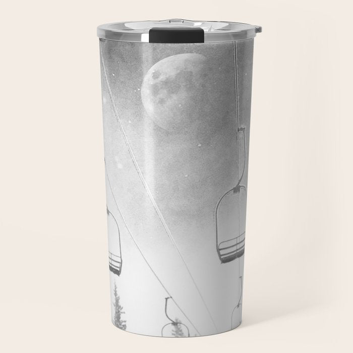 Ski Lift Moon Break // Riding the Mountain at Copper Colorado Luna Sky Peeking Foggy Clouds Travel Mug Gallery Image 1