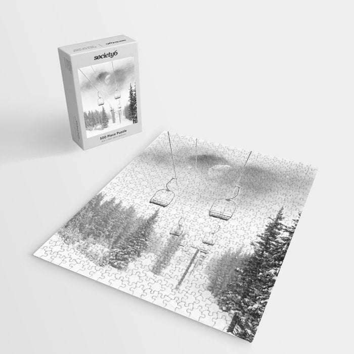 Ski Lift Moon Break // Riding the Mountain at Copper Colorado Luna Sky Peeking Foggy Clouds Jigsaw Puzzle Gallery Image 2