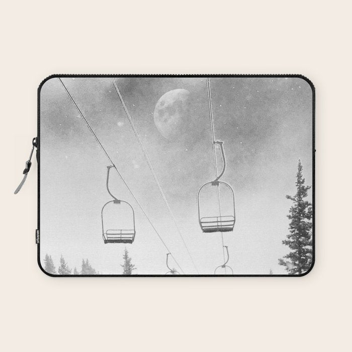 Ski Lift Moon Break // Riding the Mountain at Copper Colorado Luna Sky Peeking Foggy Clouds Laptop Sleeve Gallery Image 1