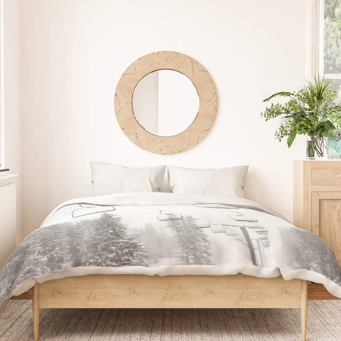 Ski Lift Moon Break // Riding the Mountain at Copper Colorado Luna Sky Peeking Foggy Clouds Duvet Cover Gallery Image 3