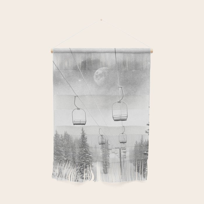 Ski Lift Moon Break // Riding the Mountain at Copper Colorado Luna Sky Peeking Foggy Clouds Wall Hanging Gallery Image 1