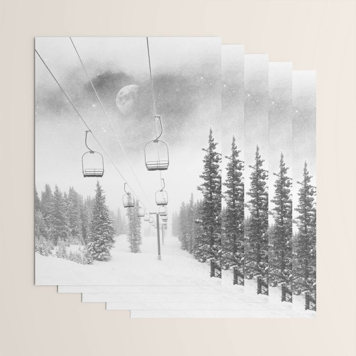 Ski Lift Moon Break // Riding the Mountain at Copper Colorado Luna Sky Peeking Foggy Clouds Wrapping Paper Gallery Image 3