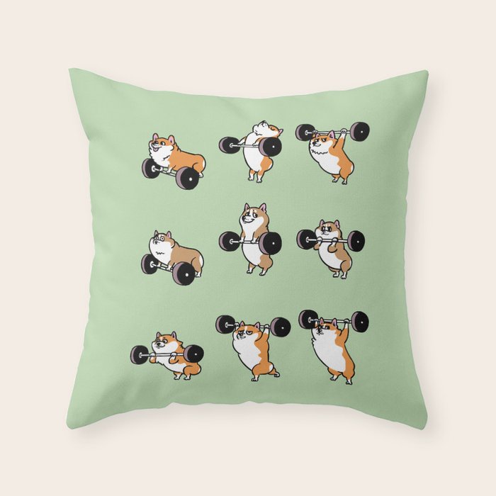 Olympic Lifting Corgi Throw Pillow Gallery Image 1