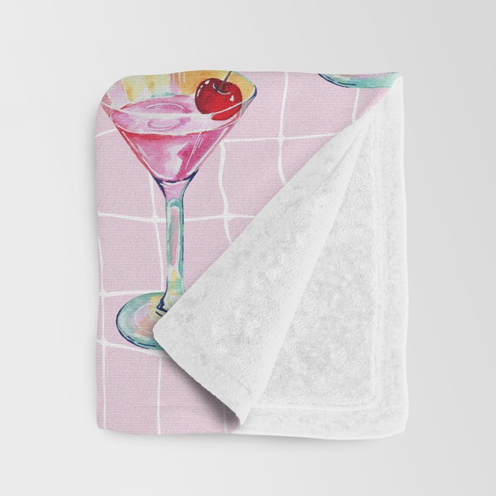 Pink Aesthetic Martini Glass with Cherry Throw Blanket Gallery Image 3