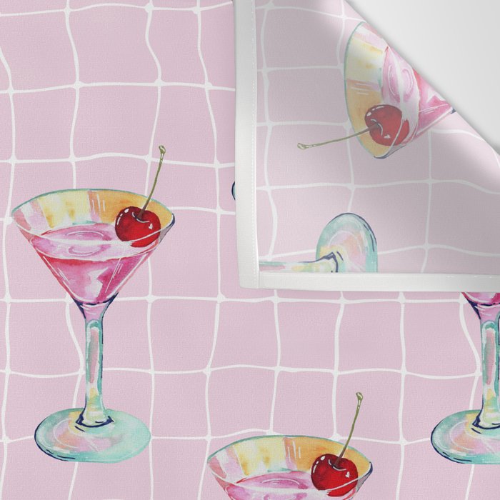 Pink Aesthetic Martini Glass with Cherry Wall Tapestry Gallery Image 3