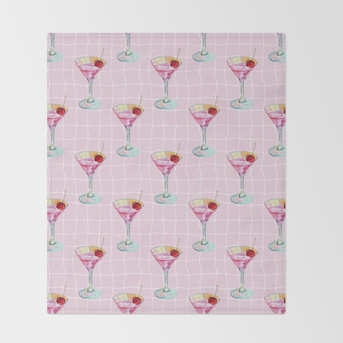 Pink Aesthetic Martini Glass with Cherry Throw Blanket Gallery Image 2