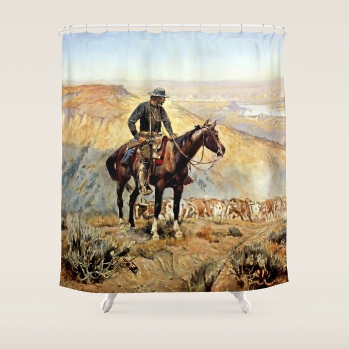 âThe Wagon Bossâ by Charles M Russell Shower Curtain Gallery Image 1