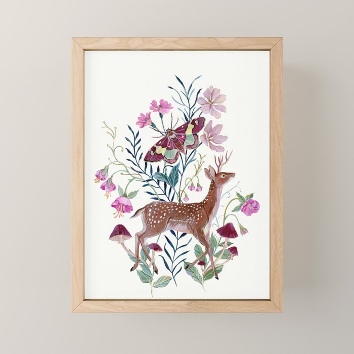 Floral Deer Mini Art Print Gallery Image 1