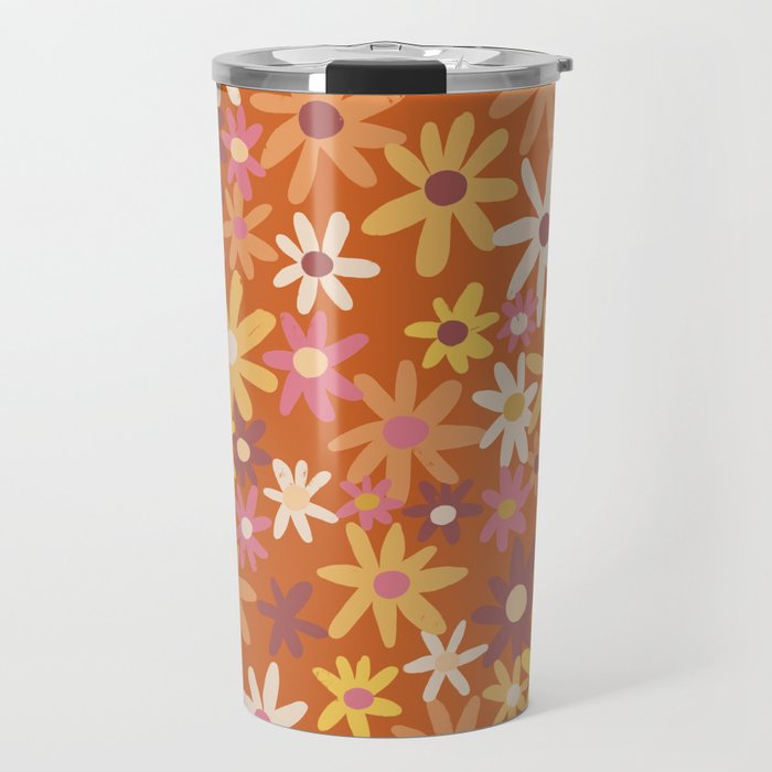 Red floral pattern Travel Mug Gallery Image 1