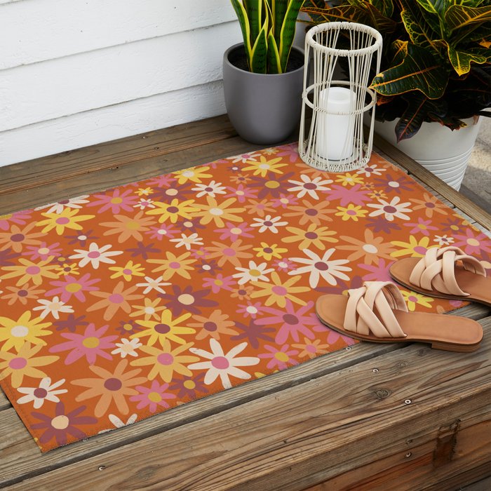 Red floral pattern Outdoor Rug Gallery Image 2