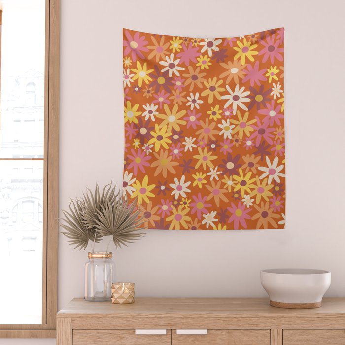 Red floral pattern Wall Tapestry Gallery Image 2
