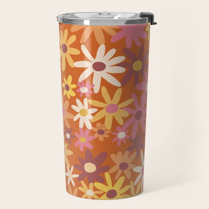 Red floral pattern Travel Mug Gallery Image 2