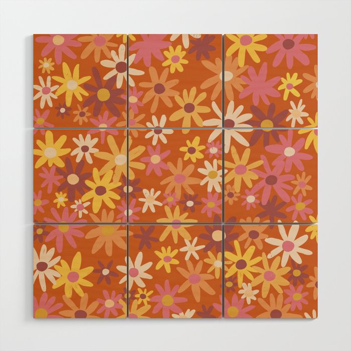Red floral pattern Wood Wall Art Gallery Image 1