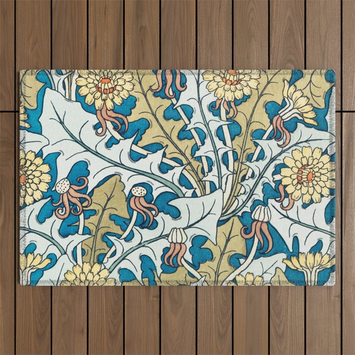 Art Nouveau Dandelion Pattern Outdoor Rug Gallery Image 1