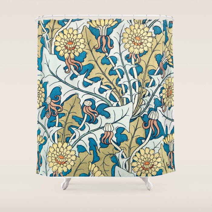 Art Nouveau Dandelion Pattern Shower Curtain Gallery Image 1