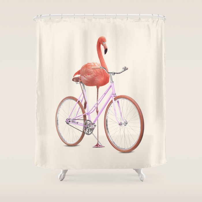 FLAMINGO BIKE Shower Curtain Gallery Image 1